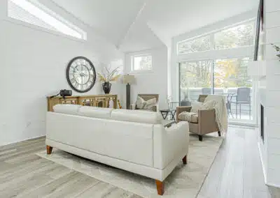 A white accent living room with modern design by design-build contractors in Langley, BC