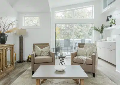 A white accent living room with grotesque design by design-build contractors in Langley, BC