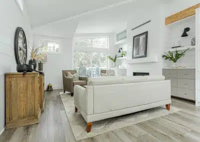 A white accent living room with grotesque design by design-build contractors in Langley, BC